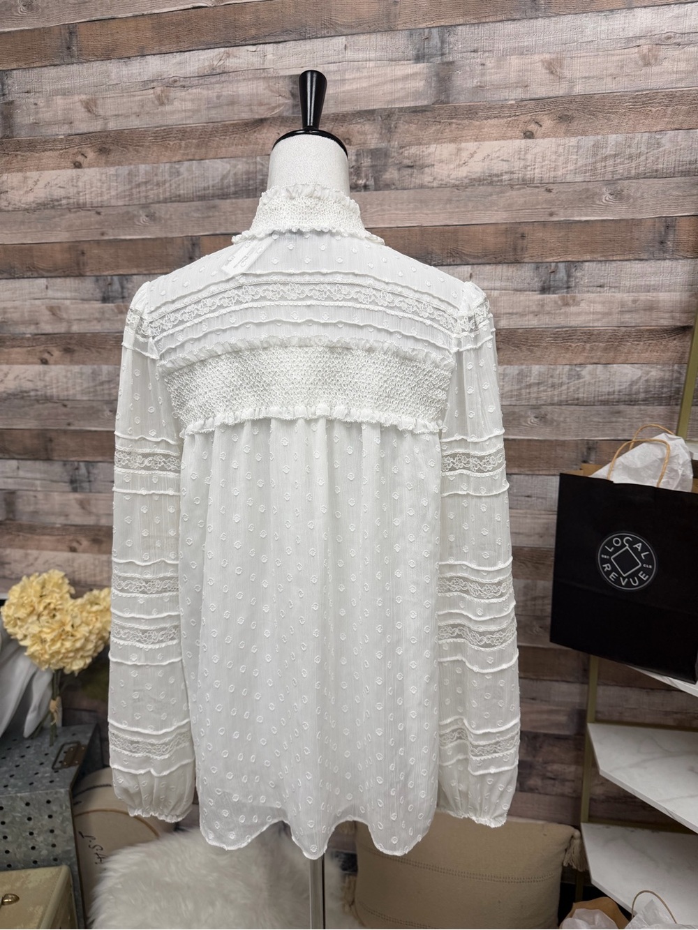White House Black Market White Swiss Dot Lace Yoke Blouse - Picture 3 of 5